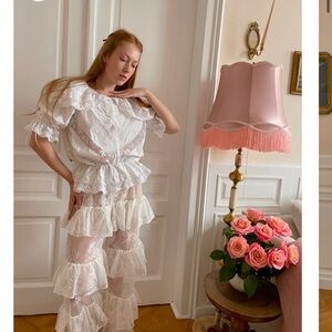 Dreamers Rebels White Lace Tiered Ruffle Pants